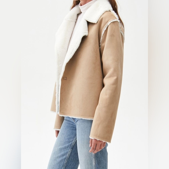 MICHAEL STARS Faux Fur Tan White Suede Kit Jacket - Picture 4 of 12